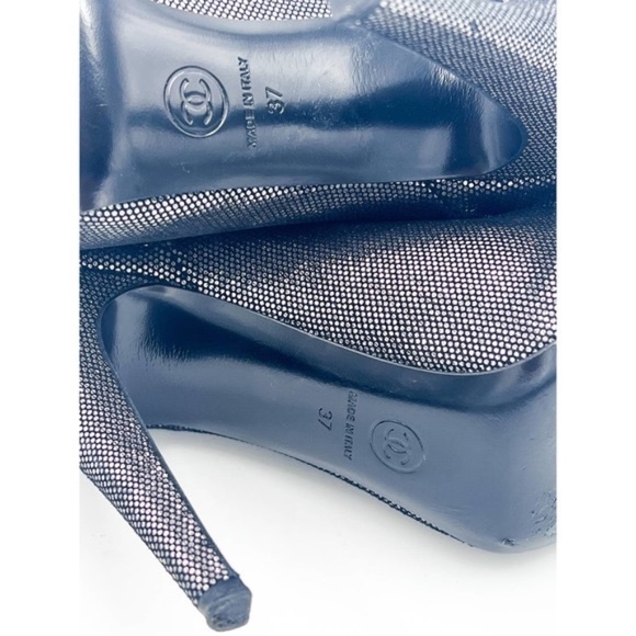 Chanel 2012 Interlocking CC Logo Boots Silver Metallic Size 37 - Picture 3 of 8